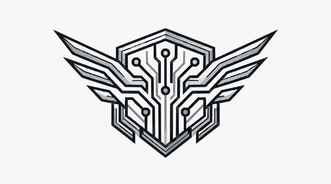 Creative Digital Circuit Board Styled Phoenix Logo in Monochrome Sleek Tech Design with Hexagonal Shape