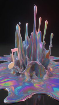 Iridescent Liquid Splash with Musical Notes Generative AI