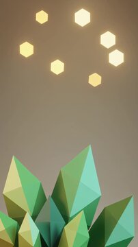 Abstract Low-Poly Crystals with Glowing Hexagons Generative AI