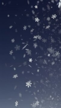 Falling Snowflakes on Dark Blue Background Generative AI