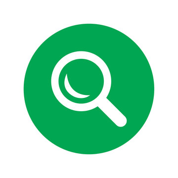 Magnifying glass icon set against a green circular background represents search functionality and data investigation tools.