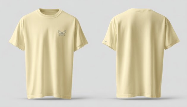 Pale yellow t shirt with delicate butterfly graphic front and back view