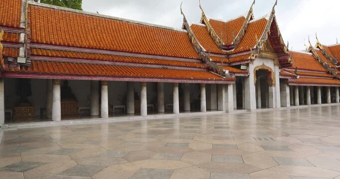 Wat Benchamabophit Marble floor Temple typifies the impressive and orderly traditional Thai architecture. Bangkok Thailand