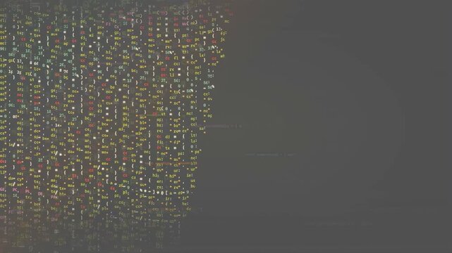 Abstract Digital Data Stream with Scrolling Computer Code and Binary Numbers on Dark Background