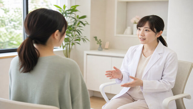Doctor counseling patient about reproductive wellness in clinic