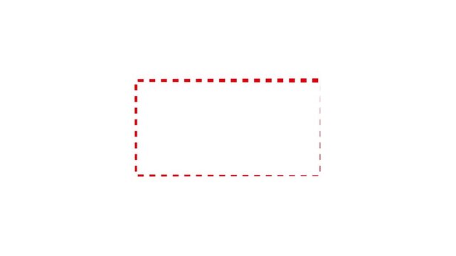 Dotted line rectangle frame red color animation. White background  minimal border path moving beautiful 4k video.