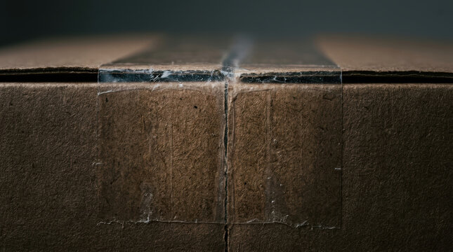 Sealed cardboard box close up showing tape on supply chain package ready for shipping and delivery process in logistics