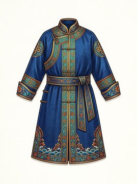 Traditional blue oriental robe with golden silk embroidery