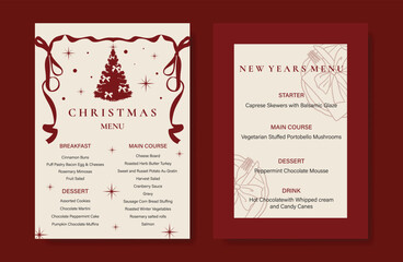 Obraz premium Christmas and New Year dinner invitation and menu template card set. design for drink menu, promotion, beverages, ads.