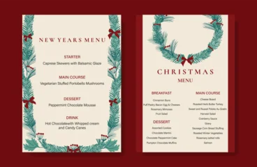 Christmas and New Year dinner invitation and menu template card set.  design for drink menu, promotion, beverages, ads. © babeer