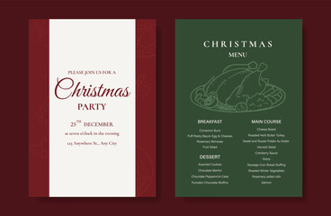 Obraz premium Christmas and New Year dinner invitation and menu template card set. design for drink menu, promotion, beverages, ads.