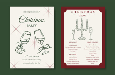 Obraz premium Christmas and New Year dinner invitation and menu template card set. design for drink menu, promotion, beverages, ads.