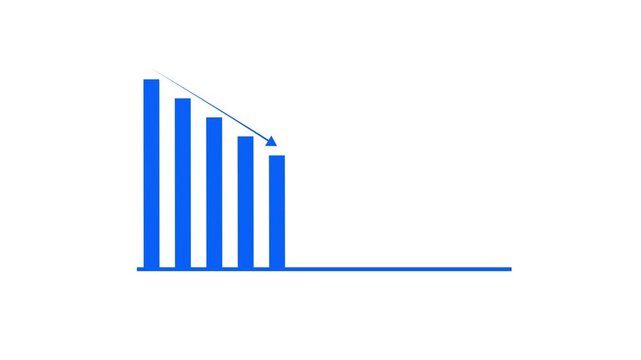 Business graph chart arrow line down blue color animation on white background. growth concept blue moving.