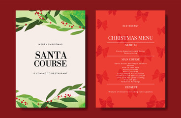 Obraz premium Christmas and New Year dinner invitation and menu template card set. design for drink menu, promotion, beverages, ads.