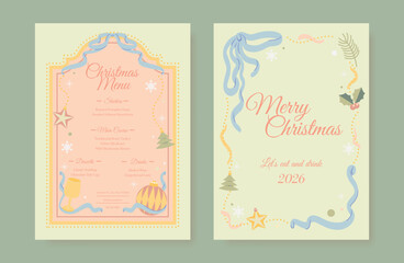 Obraz premium Christmas and New Year dinner invitation and menu template card set. design for drink menu, promotion, beverages, ads.