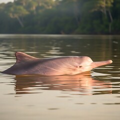 Close up of a pink dolphin swimming in a river. © Fahri