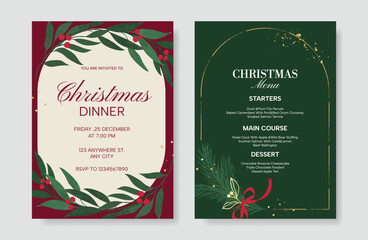 Obraz premium Christmas and New Year dinner invitation and menu template card set. design for drink menu, promotion, beverages, ads.