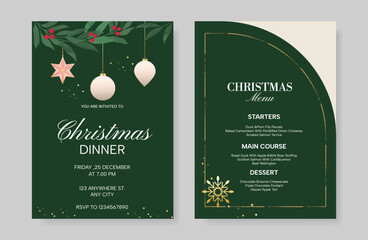 Naklejka premium Christmas and New Year dinner invitation and menu template card set. design for drink menu, promotion, beverages, ads.
