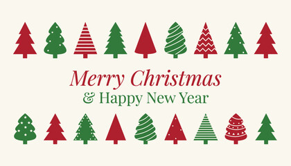 Merry christmas and happy new year greeting card with festive holiday trees illustration © md