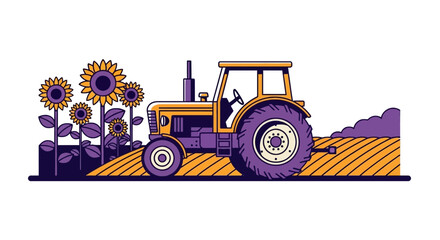 Farm tractor parked in a field of blooming sunflowers © bima