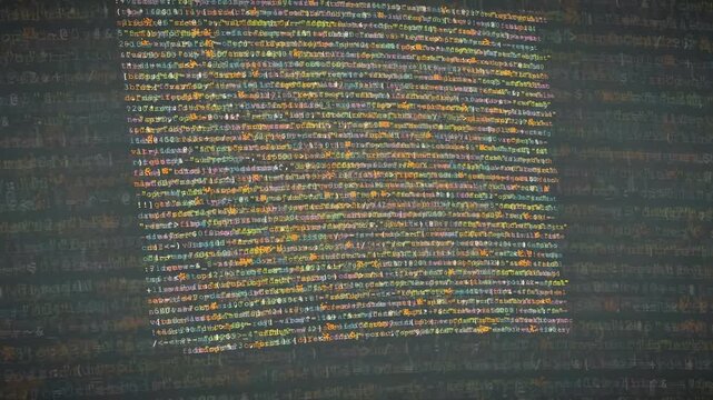 Digital stream of computer programming code scrolling on a dark screen for technology background