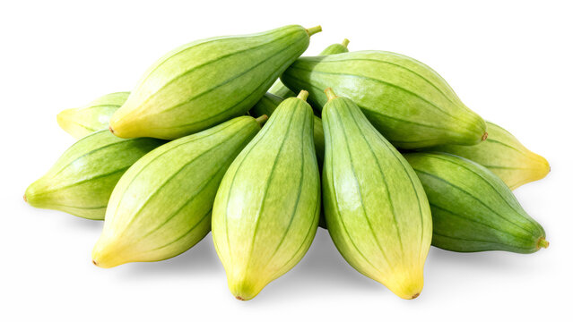 Fresh Pointed Gourd (Parwal) Pile Isolated on White Background &ndash; Organic Green Vegetable.