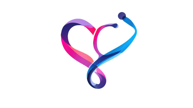 Heart shaped stethoscope ribbon medical logo on transparent background