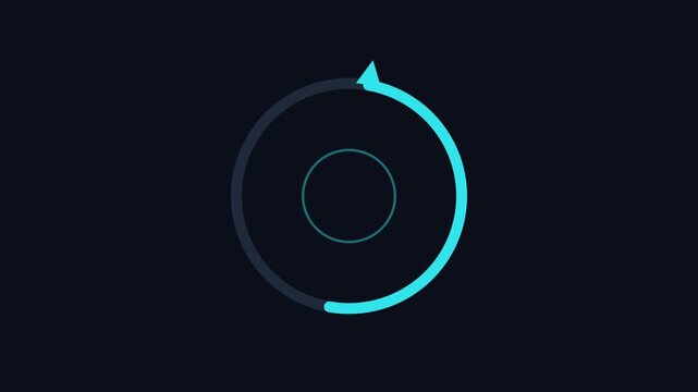 Minimalist circular loading spinner animation with cyan progress bar on dark 4k background, circle