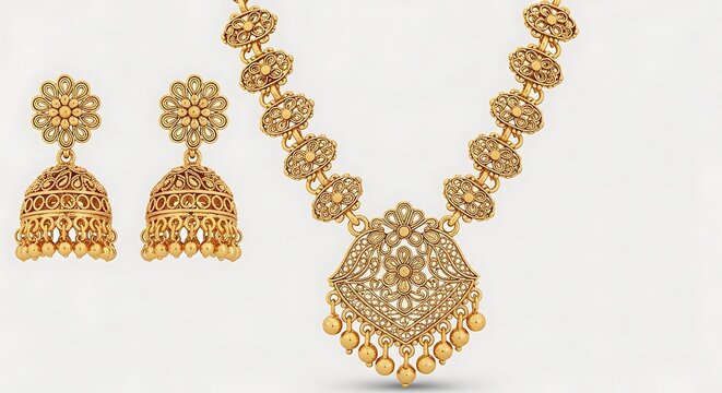 Intricate traditional brass jewelry with ornate floral and geometric designs