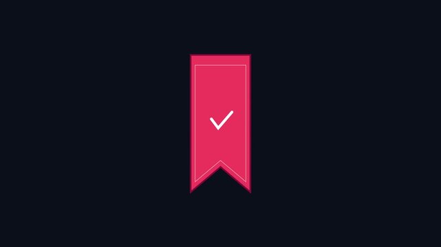 Minimalist pink bookmark animation with checkmark symbol for ui and digital interface 4k