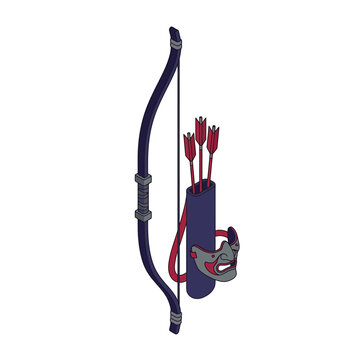 Traditional japanese longbow with arrows and oni mask