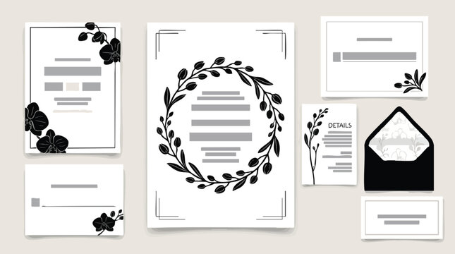 Elegant floral wedding stationery set design template for invitation rsvp thank you card