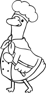 Cartoon Porch Goose Professional Dress Up Outline Chef Outfit Illustration Hand Drawn