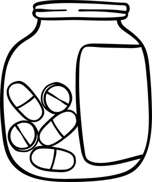 Hand Drawn Pills in a Jar Outline Doodle Illustration