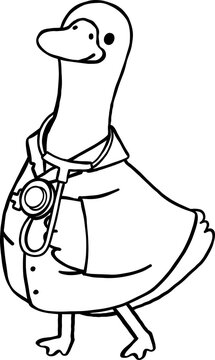 Cartoon Porch Goose Professional Dress Up Outline Doctor Outfit Illustration Hand Drawn