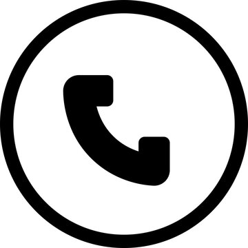 Telephone icon in a circle. Black phone symbol for contact us web design. isolated on transparent background