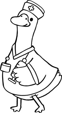 Cartoon Porch Goose Professional Dress Up Outline Nurse Outfit Illustration Hand Drawn