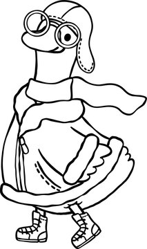 Cartoon Porch Goose Professional Dress Up Outline Pilot Outfit Illustration Hand Drawn