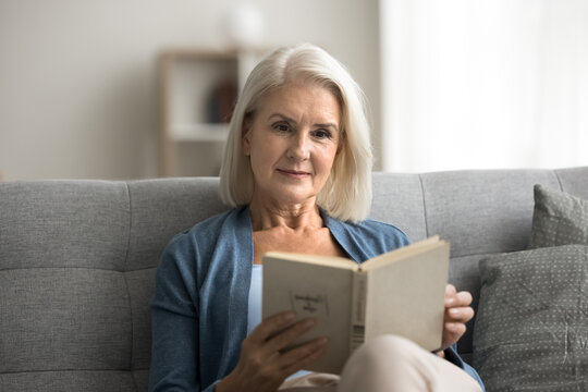 Passionate, reader., Interested, aged, lady, mail, order, book, club, member, spend, free, time, at, home, enjoy, reading, novelty., Happy, old, retiree, sit, on, sofa, read, classic, novel, new