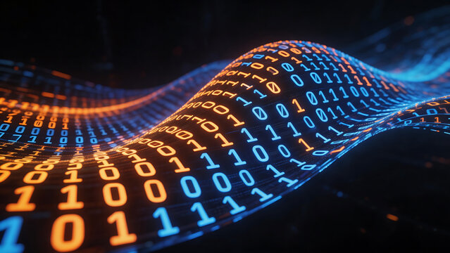 Binary code wave in digital space