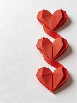 Red paper heart origami on white
