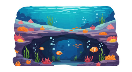 Underwater coral reef with sea cave and tropical fish © rehan