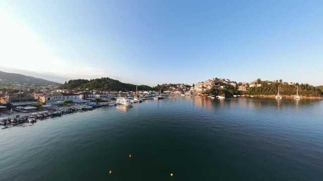 tunning Sunrise Aerial of Syvota Greece Crystal Clear Coastline