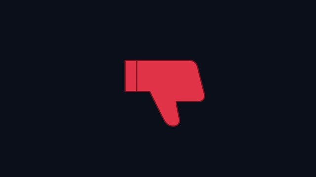 Red thumbs down animation on dark 4k background, for social media, feedback and dislike, concept negative