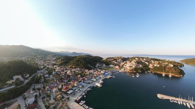 tunning Sunrise Aerial of Syvota Greece Crystal Clear Coastline
