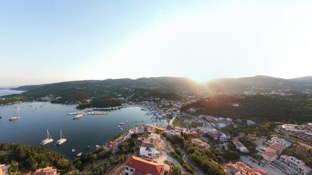 tunning Sunrise Aerial of Syvota Greece Crystal Clear Coastline