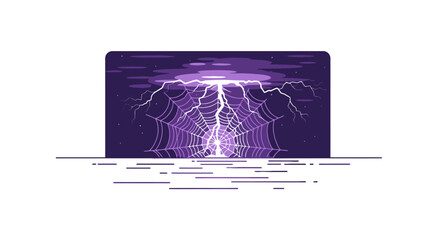Purple lightning bolt striking through spider web over water © Hotmanparis