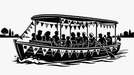 Traditional Dragon Boat with Crew Rowing on Water. © skuy
