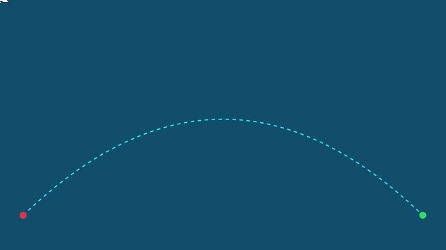 Animated dotted arc path connecting two points on blue animation 4k background, connection line
