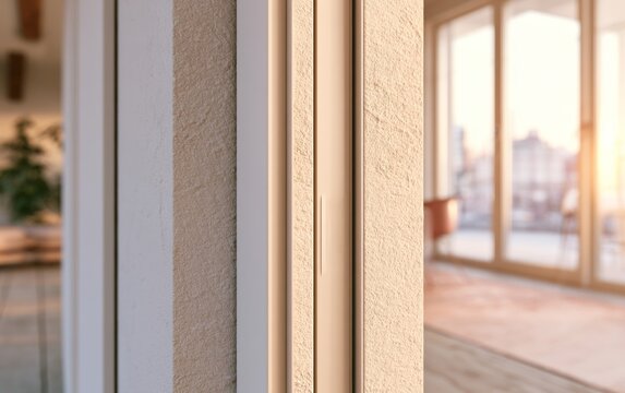 Detailed View of a Flush Door Jamb Profile Featuring Concealed Design Elements in Modern Interior Setting